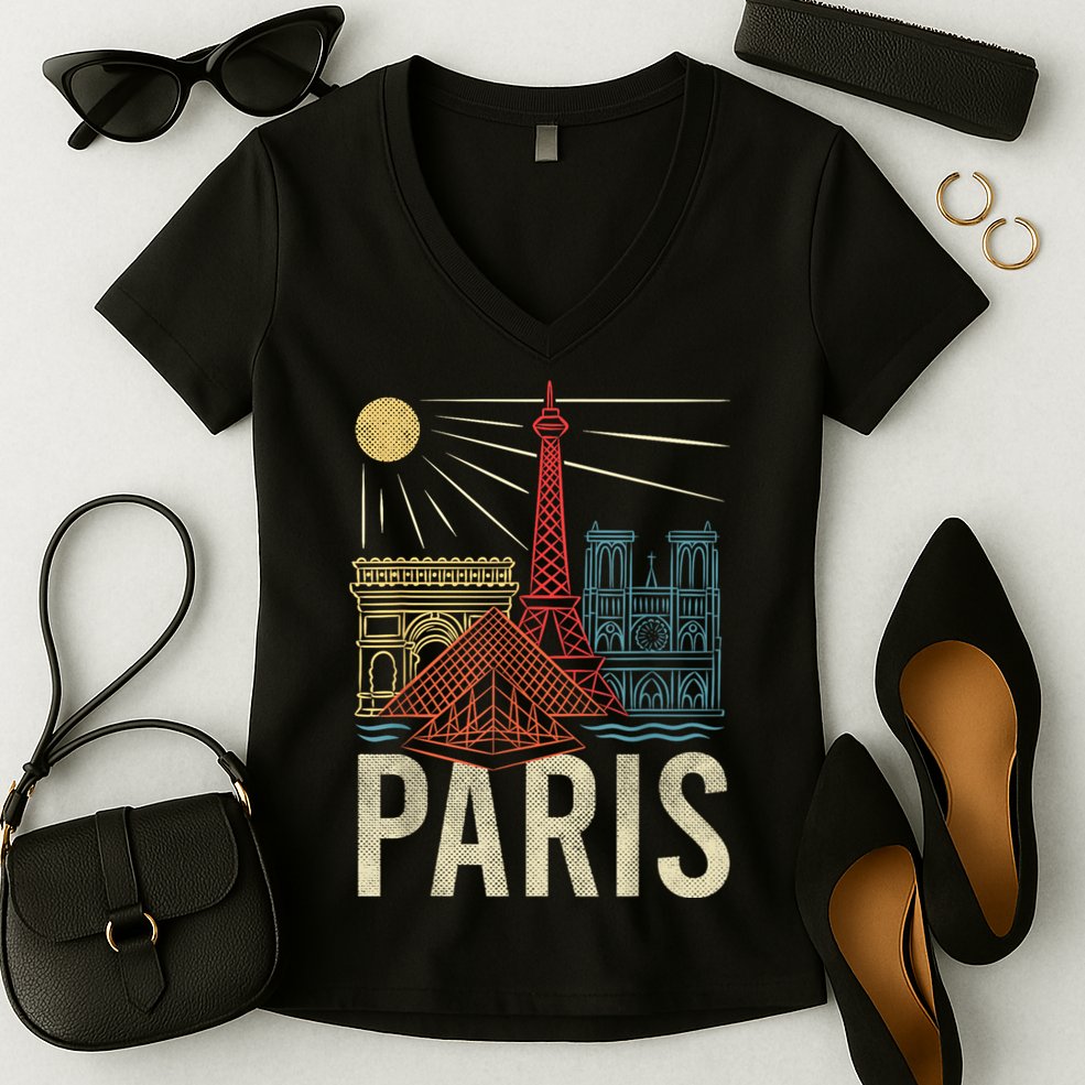Paris France Paris Vacation Eiffel Tower Paris Souvenir Women's V-Neck T-Shirt
