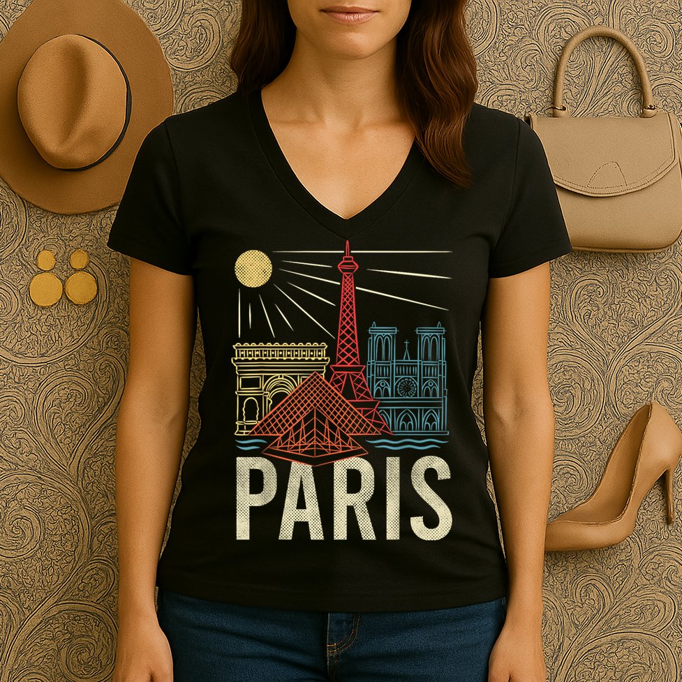 Paris France Paris Vacation Eiffel Tower Paris Souvenir Women's V-Neck T-Shirt