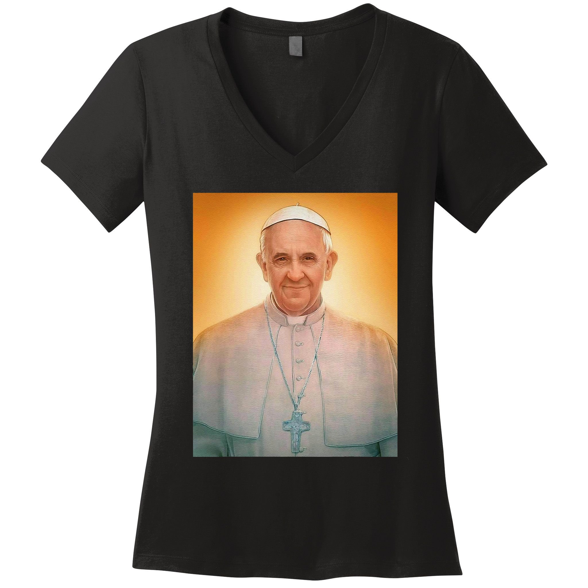 Pope Francis Picture Catholic Christian Vintage .Png Women's V-Neck T-Shirt