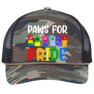 Paws For Pride Month Lgbtq Gay Lesbian Pets Cats Dogs Lover Retro Rope Trucker Hat Cap