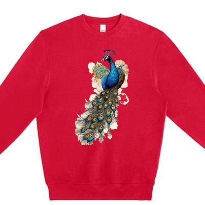 Peacock Feather Peahen Bird Animal Peacocks Lover Premium Crewneck Sweatshirt