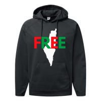 Palestine Free Palestine In Arabic Free Gaza Palestine Flag Performance Fleece Hoodie