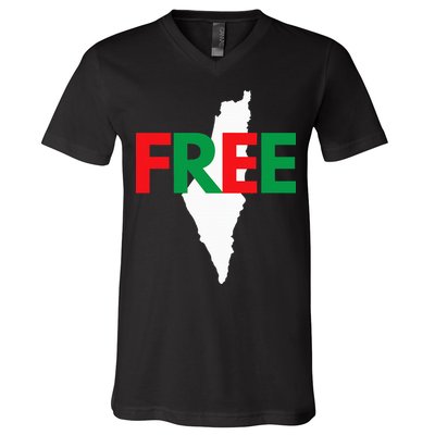 Palestine Free Palestine In Arabic Free Gaza Palestine Flag V-Neck T-Shirt