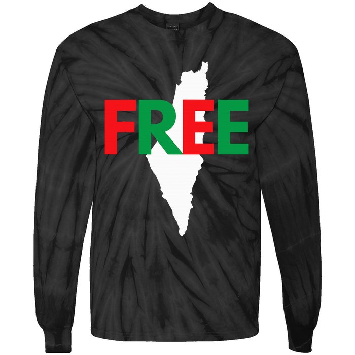 Palestine Free Palestine In Arabic Free Gaza Palestine Flag Tie-Dye Long Sleeve Shirt