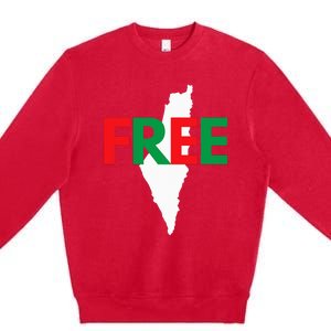 Palestine Free Palestine In Arabic Free Gaza Palestine Flag Premium Crewneck Sweatshirt