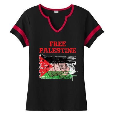 Palestine Flag Patriotic Palestinian Free Palestine Cute Gift Ladies Halftime Notch Neck Tee