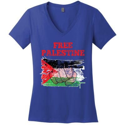 Palestine Flag Patriotic Palestinian Free Palestine Cute Gift Women's V-Neck T-Shirt