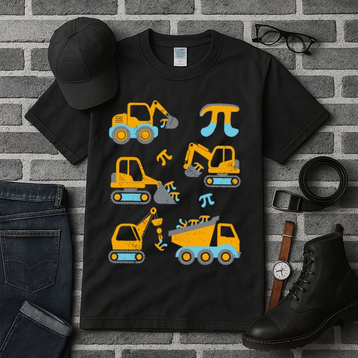 Pi Funny Pi Day 3.14 Construction Trucks Tall T-Shirt