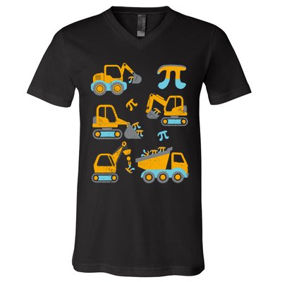 Pi Funny Pi Day 3.14 Construction Trucks V-Neck T-Shirt