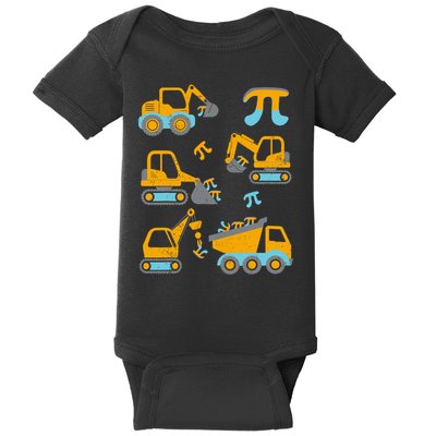 Pi Funny Pi Day 3.14 Construction Trucks Baby Bodysuit