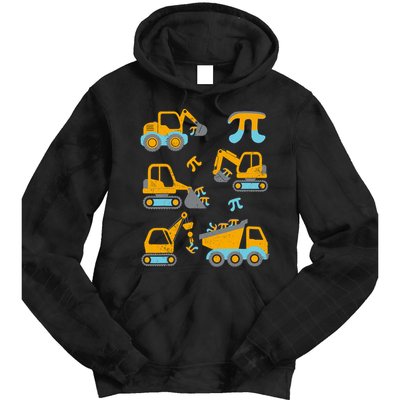 Pi Funny Pi Day 3.14 Construction Trucks Tie Dye Hoodie