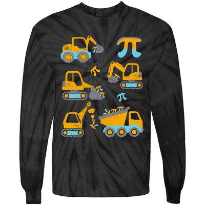 Pi Funny Pi Day 3.14 Construction Trucks Tie-Dye Long Sleeve Shirt