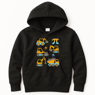 Pi Funny Pi Day 3.14 Construction Trucks Kids Hoodie