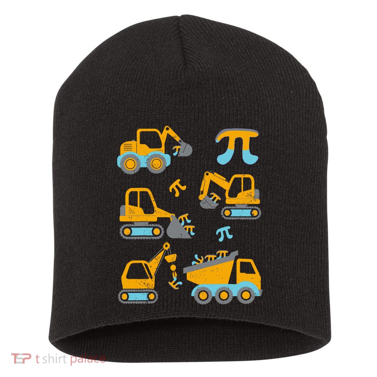 Pi Funny Pi Day 3.14 Construction Trucks Short Acrylic Beanie