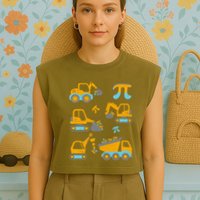 Pi Funny Pi Day 3.14 Construction Trucks Garment-Dyed Women's Muscle Tee