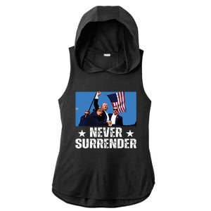 Pray For President Trump Never Surrender God Bless Trump Ladies PosiCharge Tri-Blend Wicking Draft Hoodie Tank