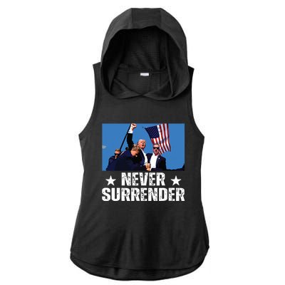 Pray For President Trump Never Surrender God Bless Trump Ladies PosiCharge Tri-Blend Wicking Draft Hoodie Tank