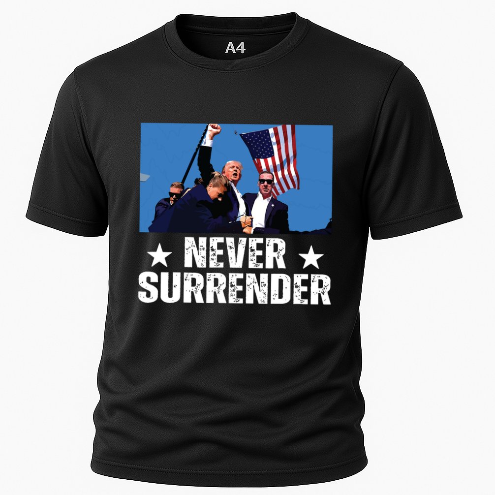 Pray For President Trump Never Surrender God Bless Trump Cooling Performance Crew T-Shirt