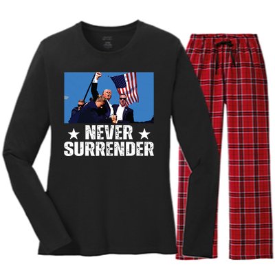 Pray For President Trump Never Surrender God Bless Trump Women's Long Sleeve Flannel Pajama Set 