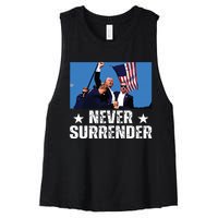 Pray For President Trump Never Surrender God Bless Trump Women's Racerback Cropped Tank