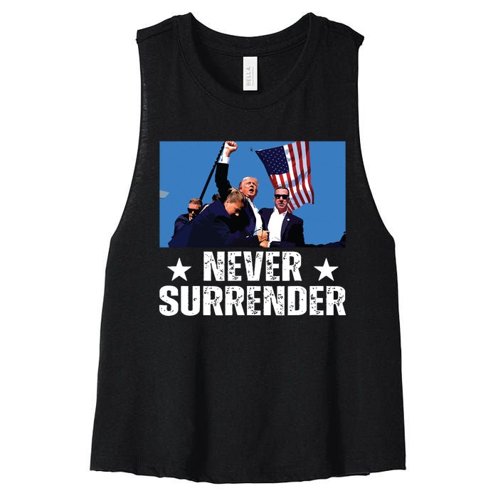 Pray For President Trump Never Surrender God Bless Trump Women's Racerback Cropped Tank