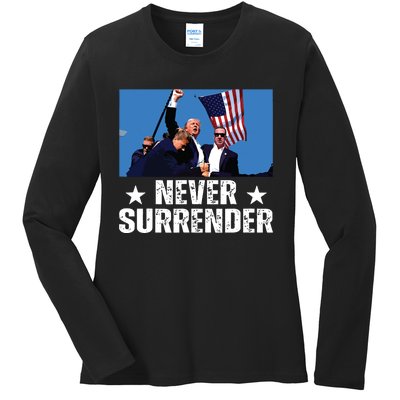 Pray For President Trump Never Surrender God Bless Trump Ladies Long Sleeve Shirt