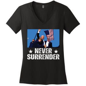 Pray For President Trump Never Surrender God Bless Trump Women's V-Neck T-Shirt