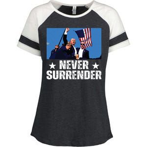 Pray For President Trump Never Surrender God Bless Trump Enza Ladies Jersey Colorblock Tee