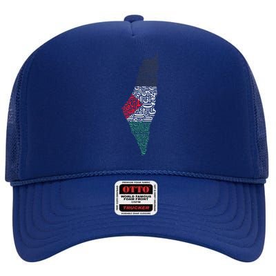 Palestine Free Palestine in Arabic Free Gaza Palestine Flag High Crown Mesh Back Trucker Hat