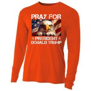 Pray For President Donald Trump American Flag Eagle Cooling Performance Long Sleeve Crew