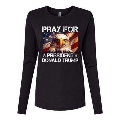 Pray For President Donald Trump American Flag Eagle Womens Cotton Relaxed Long Sleeve T-Shirt