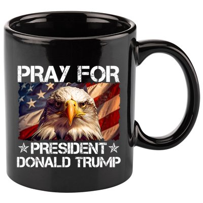 Pray For President Donald Trump American Flag Eagle 11oz C Handle Ceramic Mug