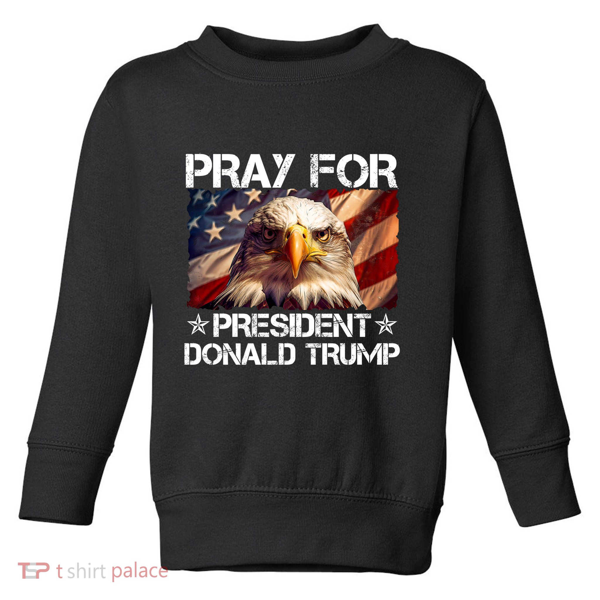 Pray For President Donald Trump American Flag Eagle Toddler Sweatshirt