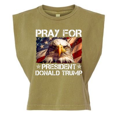 Pray For President Donald Trump American Flag Eagle Garment-Dyed Women's Muscle Tee