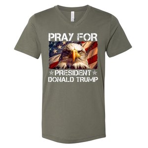 Pray For President Donald Trump American Flag Eagle V-Neck T-Shirt