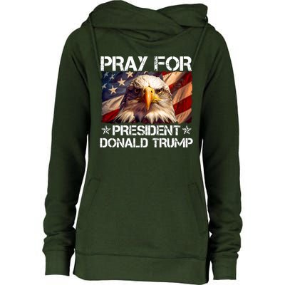 Pray For President Donald Trump American Flag Eagle Womens Funnel Neck Pullover Hood