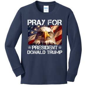 Pray For President Donald Trump American Flag Eagle Kids Long Sleeve Shirt