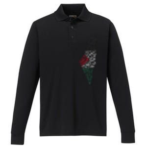 Palestine Free Palestine in Arabic Free Gaza Palestine Flag Performance Long Sleeve Polo