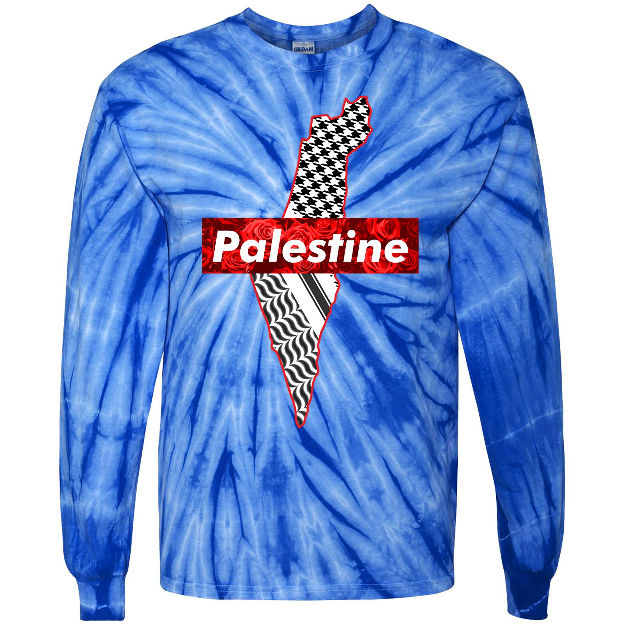 Palestine Free Palestine Free Gaza Palestine Flag Arabic Cool Gift Tie-Dye Long Sleeve Shirt