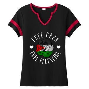 Palestine Free Palestine Free Gaza Palestine Flag Arabic Ladies Halftime Notch Neck Tee