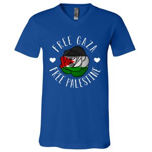 Palestine Free Palestine Free Gaza Palestine Flag Arabic V-Neck T-Shirt