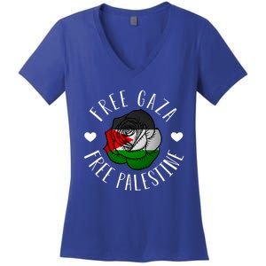 Palestine Free Palestine Free Gaza Palestine Flag Arabic Women's V-Neck T-Shirt