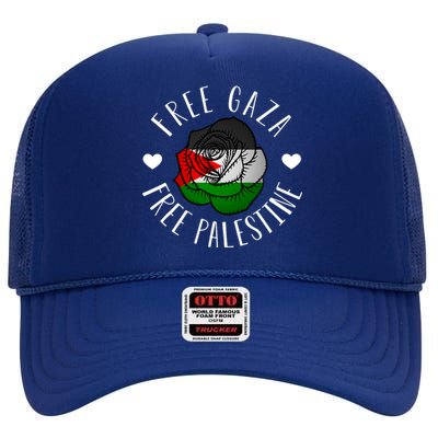 Palestine Free Palestine Free Gaza Palestine Flag Arabic High Crown Mesh Back Trucker Hat