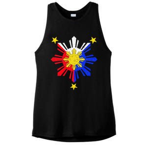 Pinoy Filipino Philippine Flag Sun Ladies PosiCharge Tri-Blend Wicking Tank