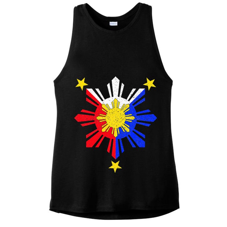 Pinoy Filipino Philippine Flag Sun Ladies PosiCharge Tri-Blend Wicking Tank