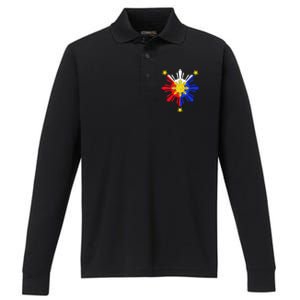 Pinoy Filipino Philippine Flag Sun Performance Long Sleeve Polo