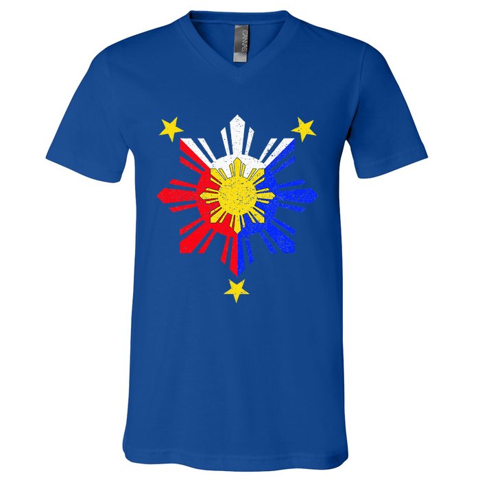 Pinoy Filipino Philippine Flag Sun V-Neck T-Shirt