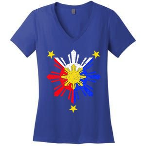 Pinoy Filipino Philippine Flag Sun Women's V-Neck T-Shirt