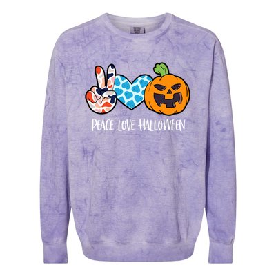 Pumpkin Face Peace Love Halloween Meaningful Gift Colorblast Crewneck Sweatshirt