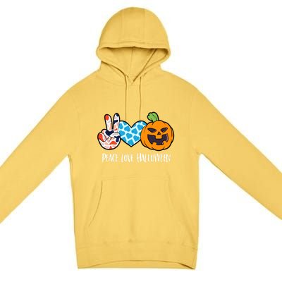 Pumpkin Face Peace Love Halloween Meaningful Gift Premium Pullover Hoodie